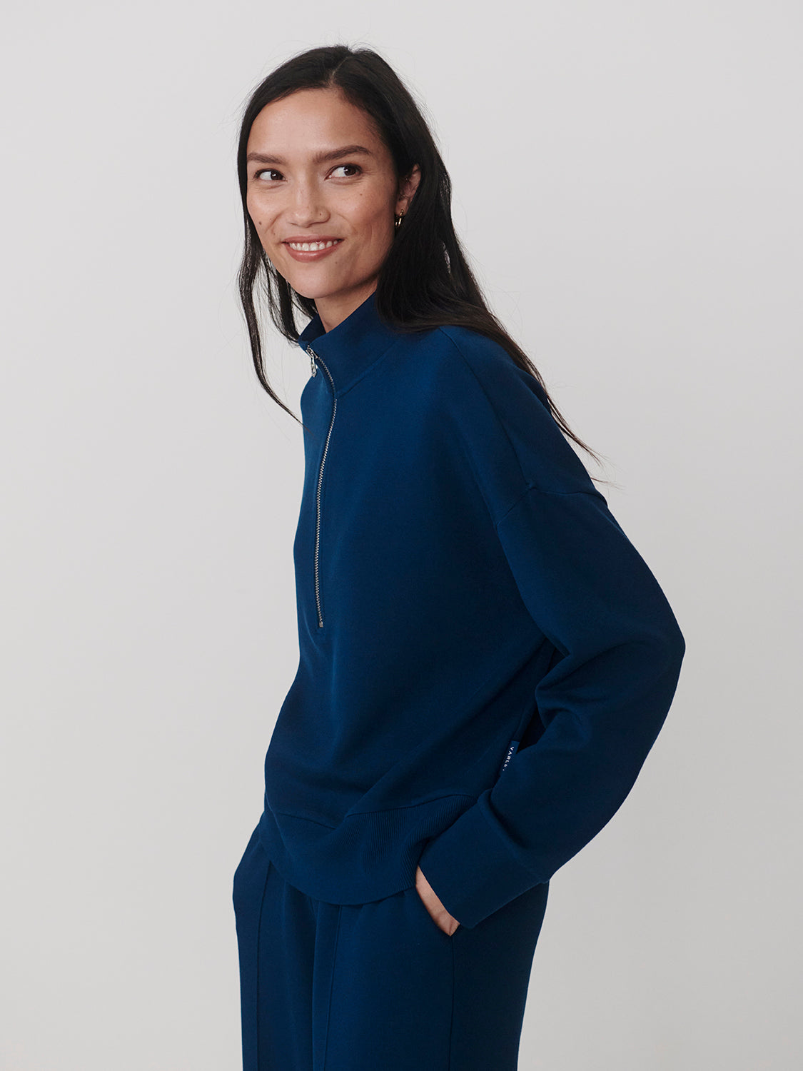 Varley Mavis Mock Neck Sweat in Sea Blue at Baseline Social