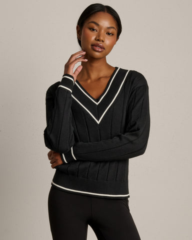 Rhone Varsity Cable Knit Sweater in Pure Black at Baseline Social