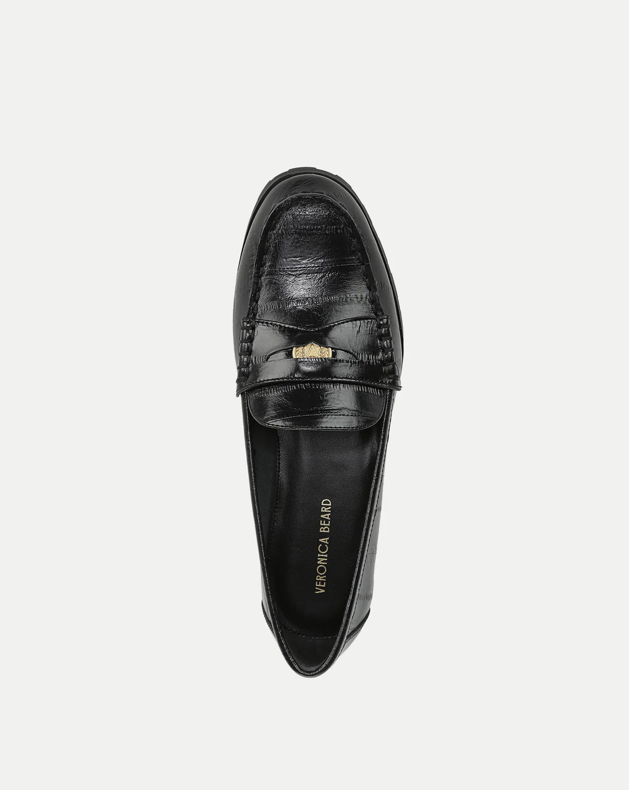 Penny Lug-Sole Loafer in Black Leather Crest