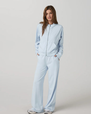 Vuori Halo Modern Full Zip Hoodie in Soft Sky Heather at Baseline Social