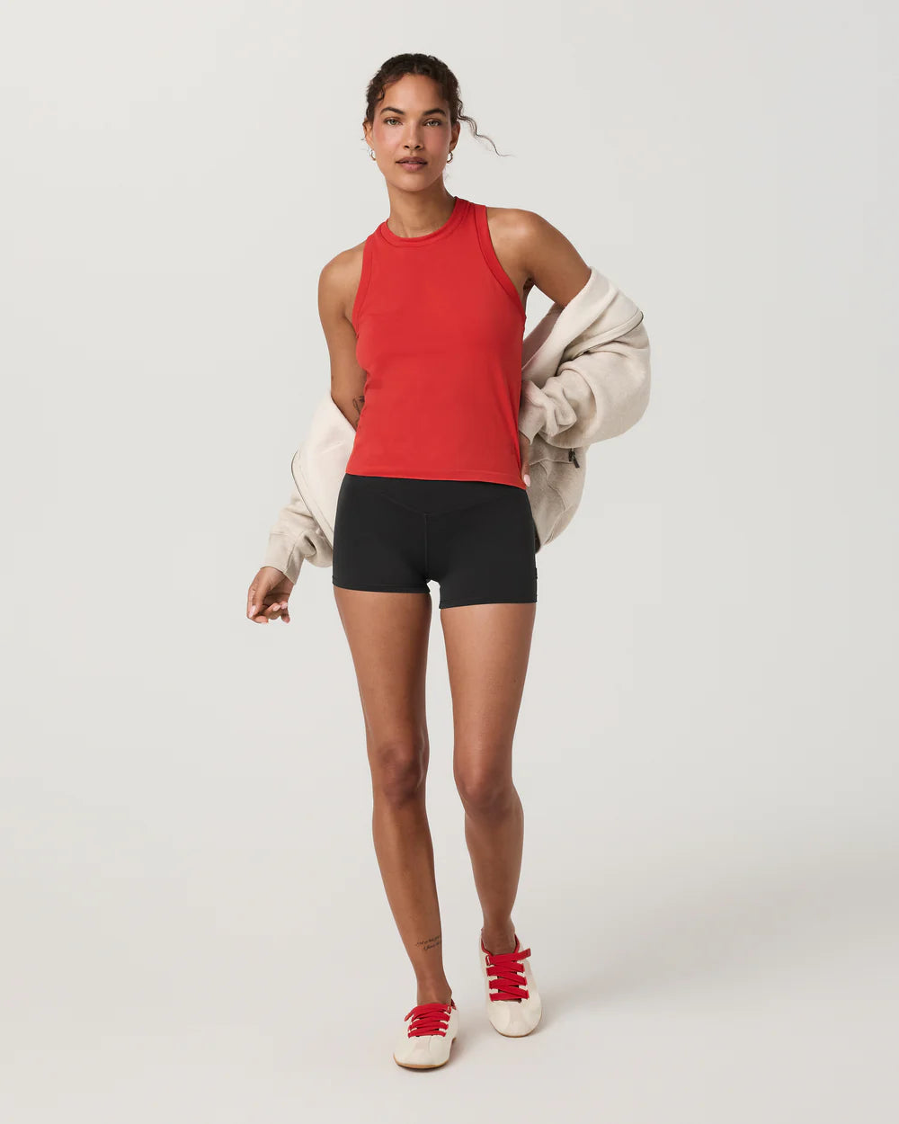 Vuori Surge Seamless Tank in Crimson Red at Baseline Social