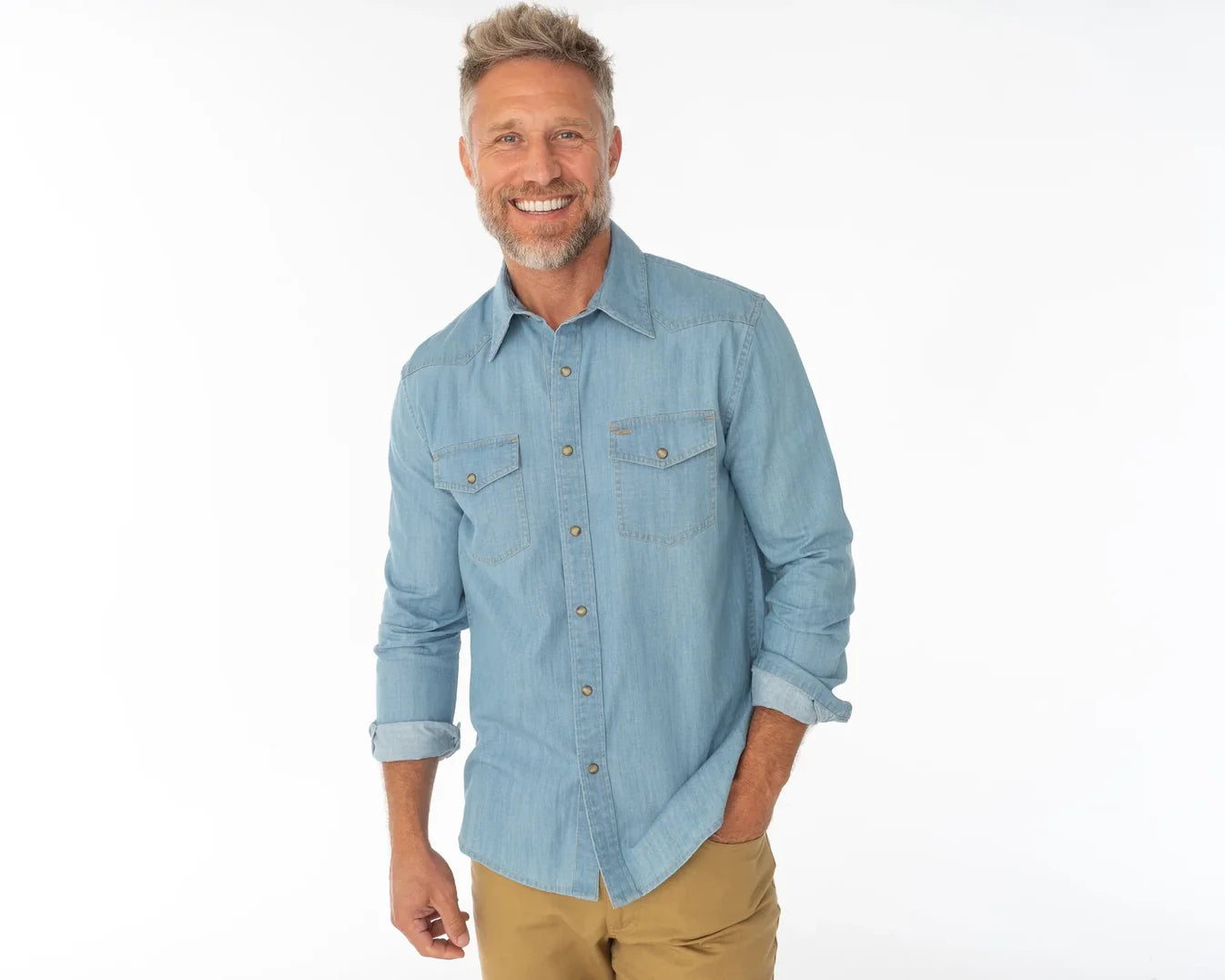Criquet Western Denim Pearl Snap in Light Wash at Baseline Social