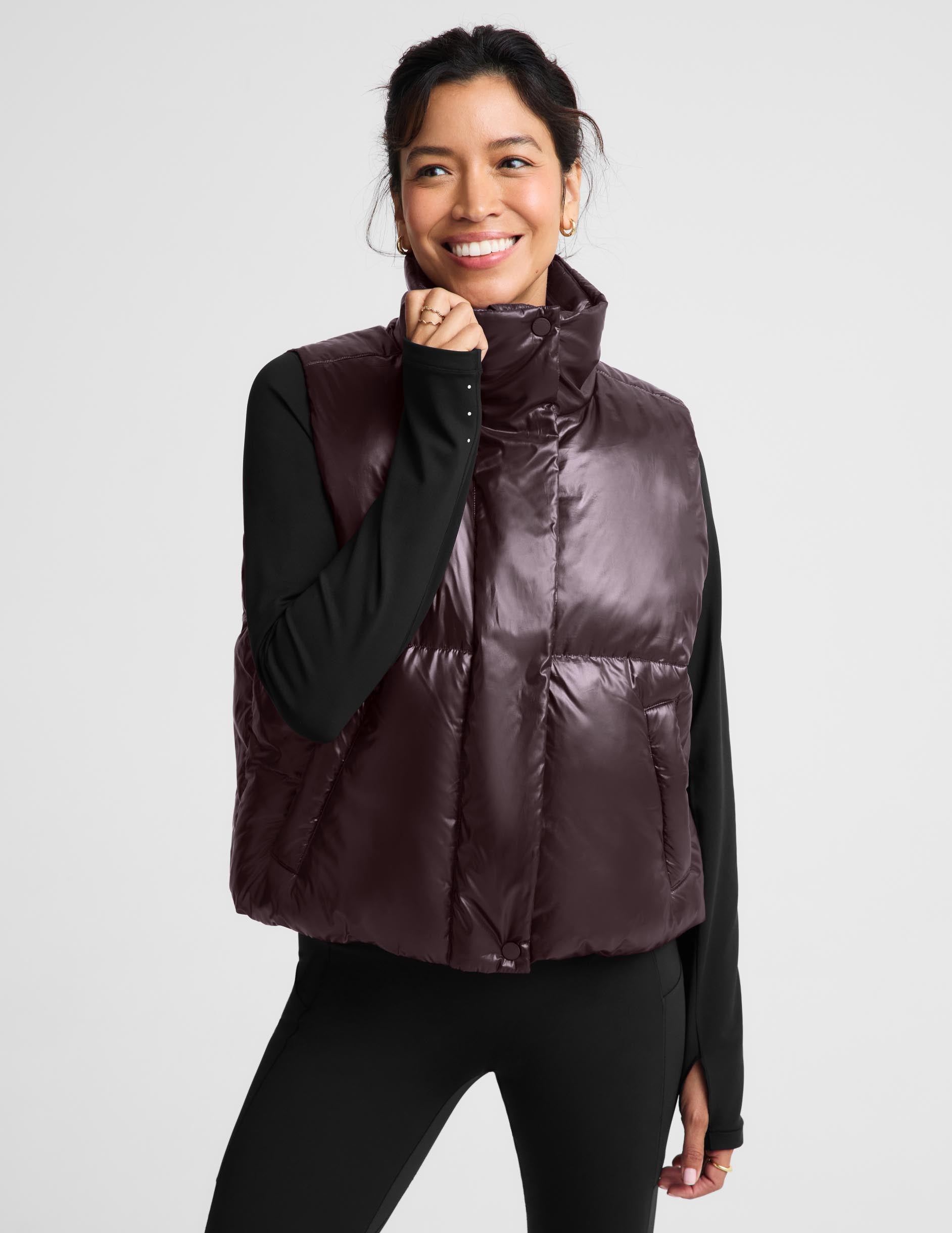 Up For It Puff Shine Vest - Shine Cabernet