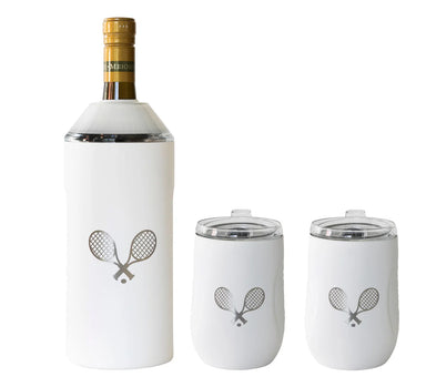 White Wine & Champagne Chiller Gift Set W/ Tennis Logo - Baseline Social