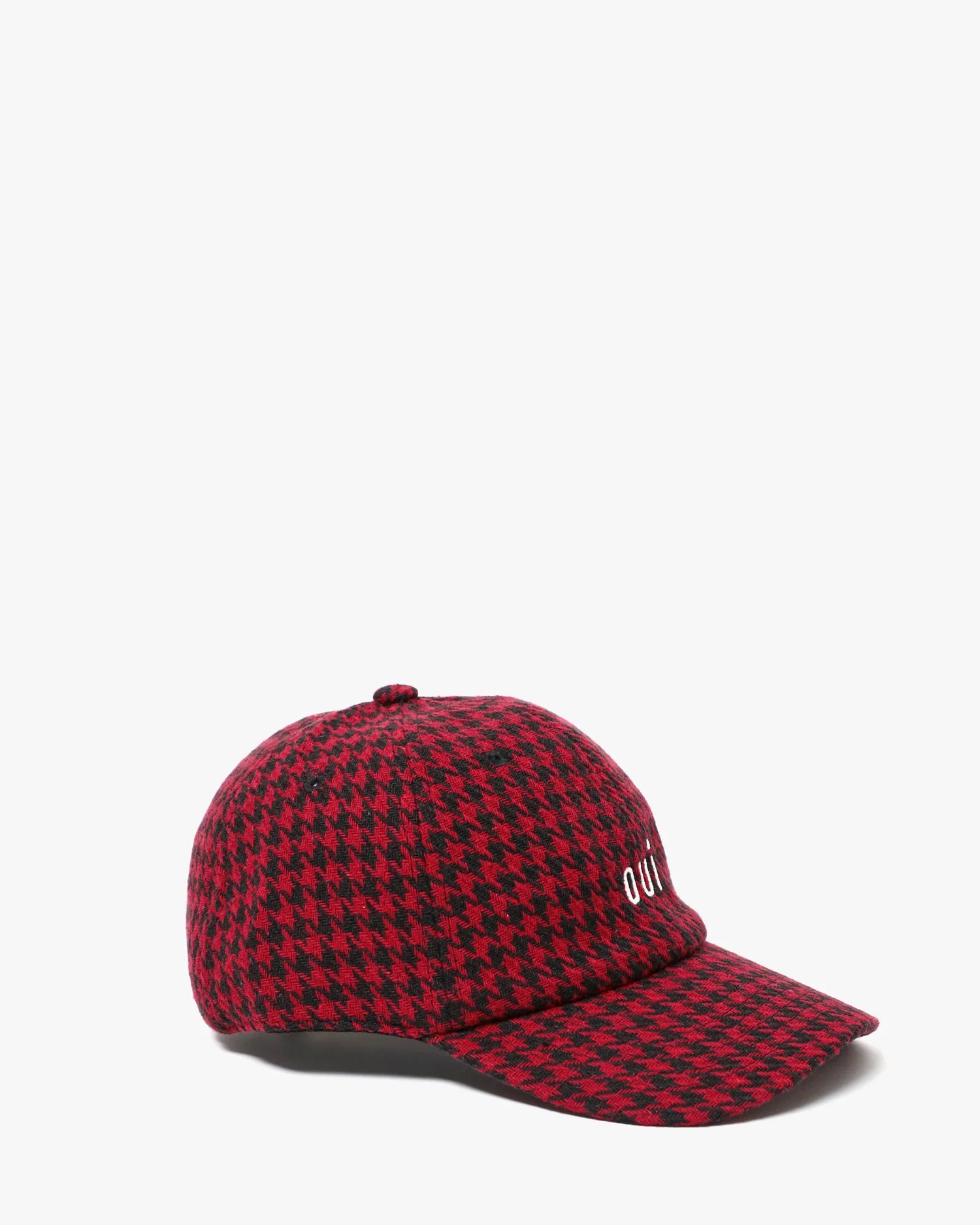 Clare V. Wool Baseball Hat in Black/Red Houndstooth w/ Petit Oui at Baseline Social
