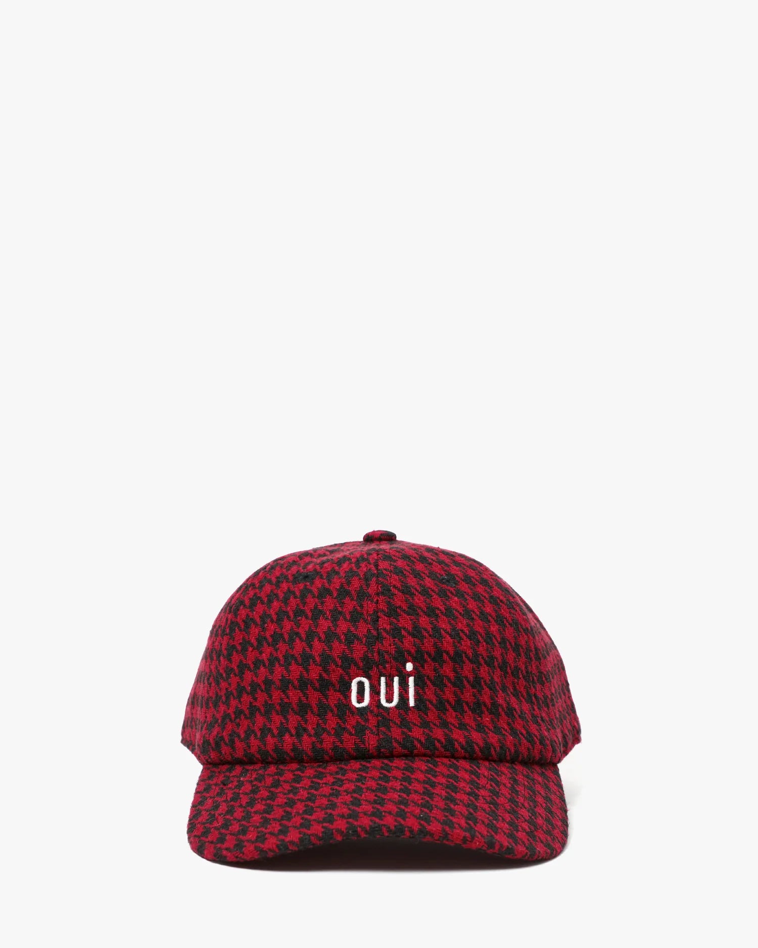Clare V. Wool Baseball Hat in Black/Red Houndstooth w/ Petit Oui at Baseline Social