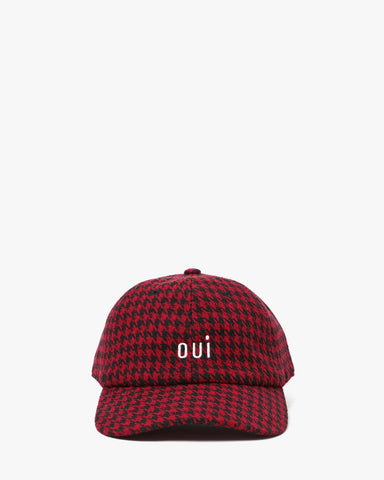 Clare V. Wool Baseball Hat in Black/Red Houndstooth w/ Petit Oui at Baseline Social