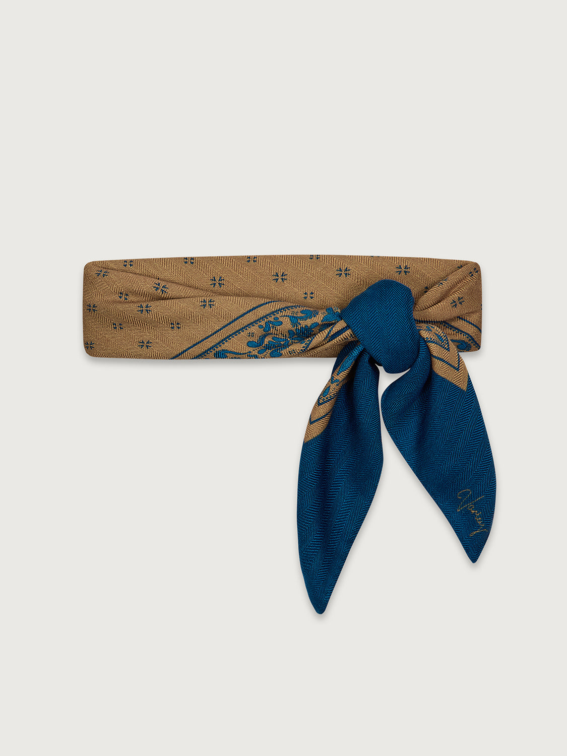 Wool Blend Border Scarf in Sea Blue