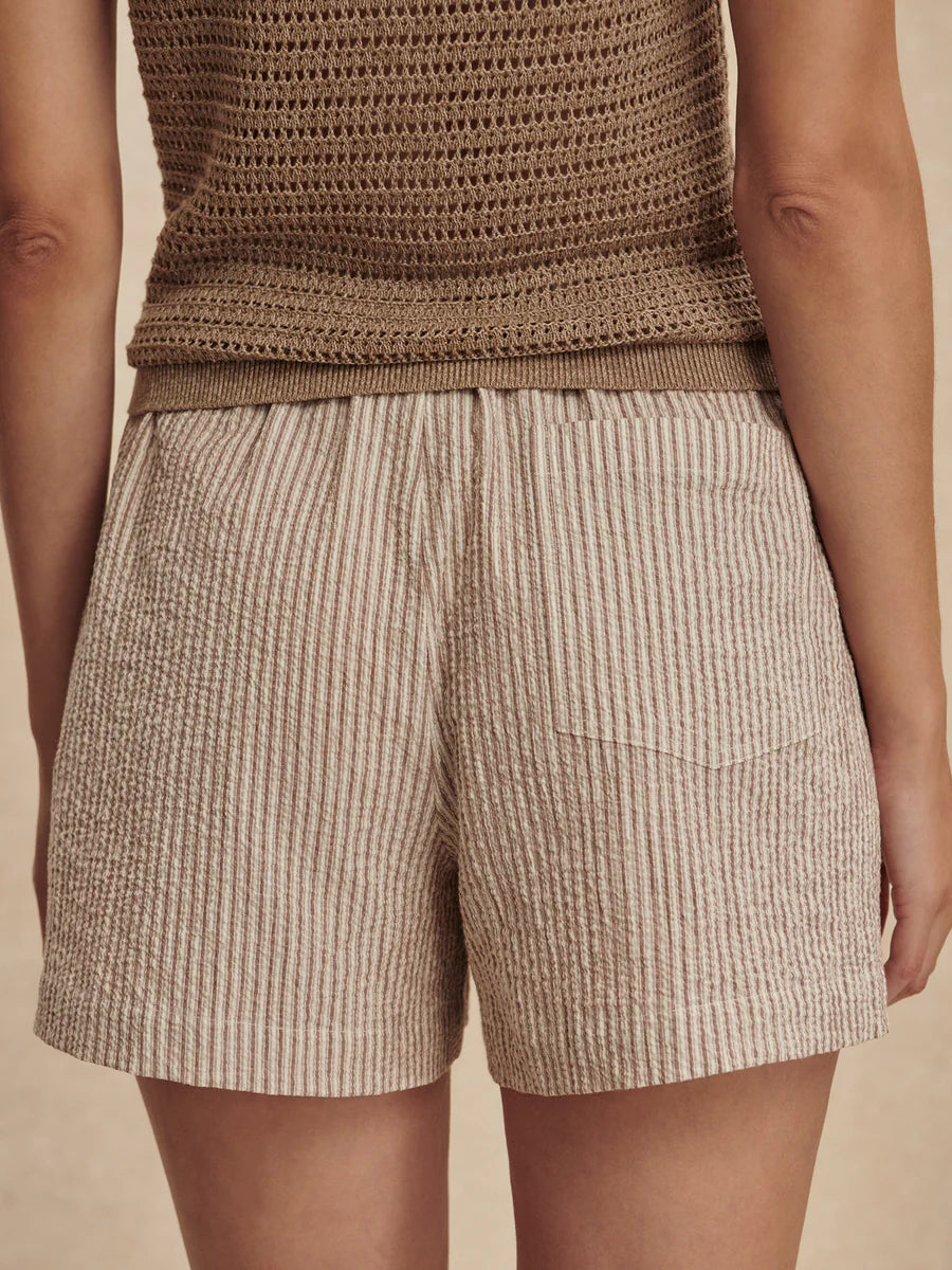 Varley Darina Short 4" in Birch Taupe Stripe at Baseline Social