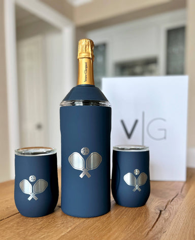 Navy Wine & Champagne Chiller Gift Set W/ Pickleball Logo - Baseline Social