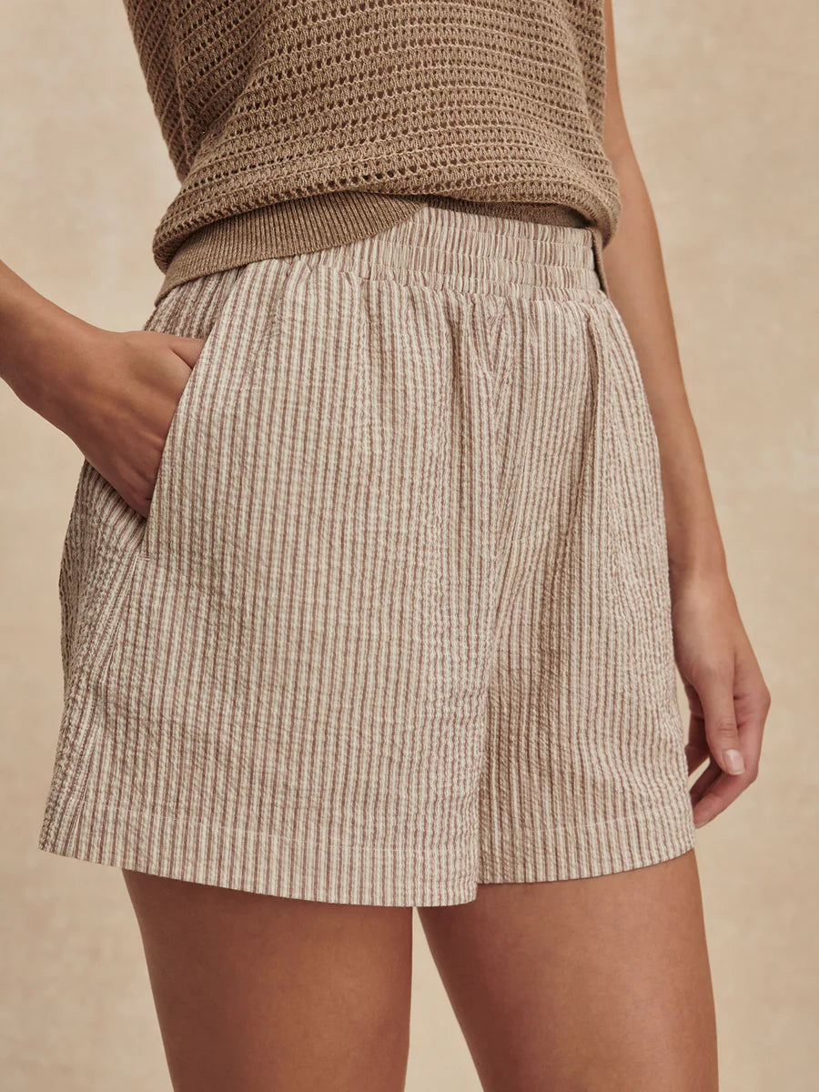 Varley Darina Short 4" in Birch Taupe Stripe at Baseline Social