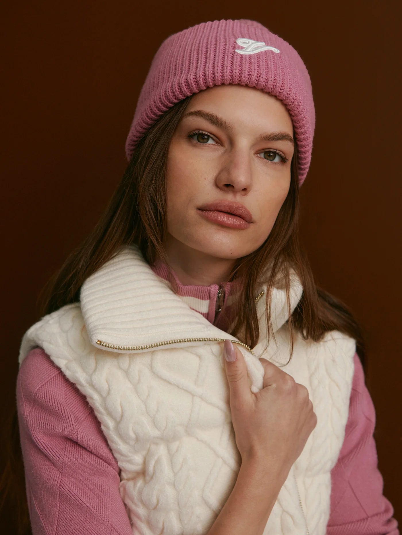 Varley Irina Cable Knit Gilet in Egret at Baseline Social