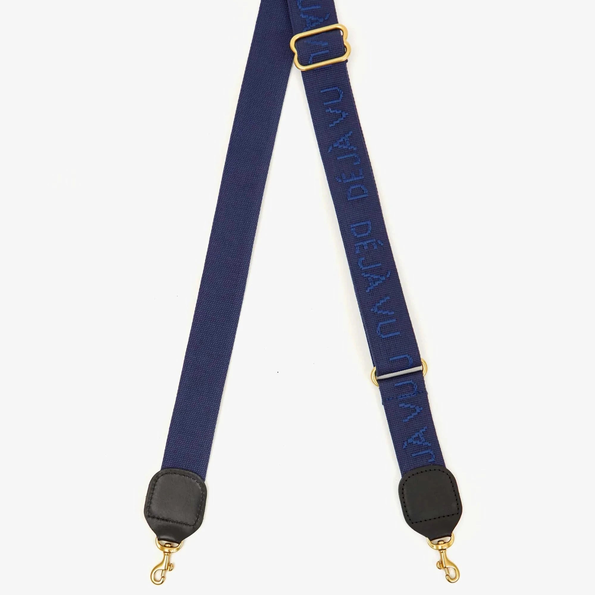 Clare V. Adjustable Crossbody Strap in Navy Blue with Tonal Deja Vu