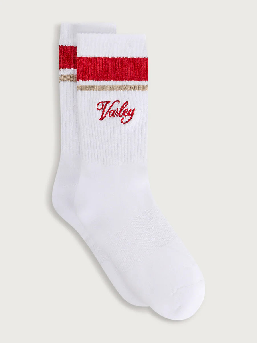 Varley Lamar Club Stripe Sock in White/Baked Apple at Baseline Social