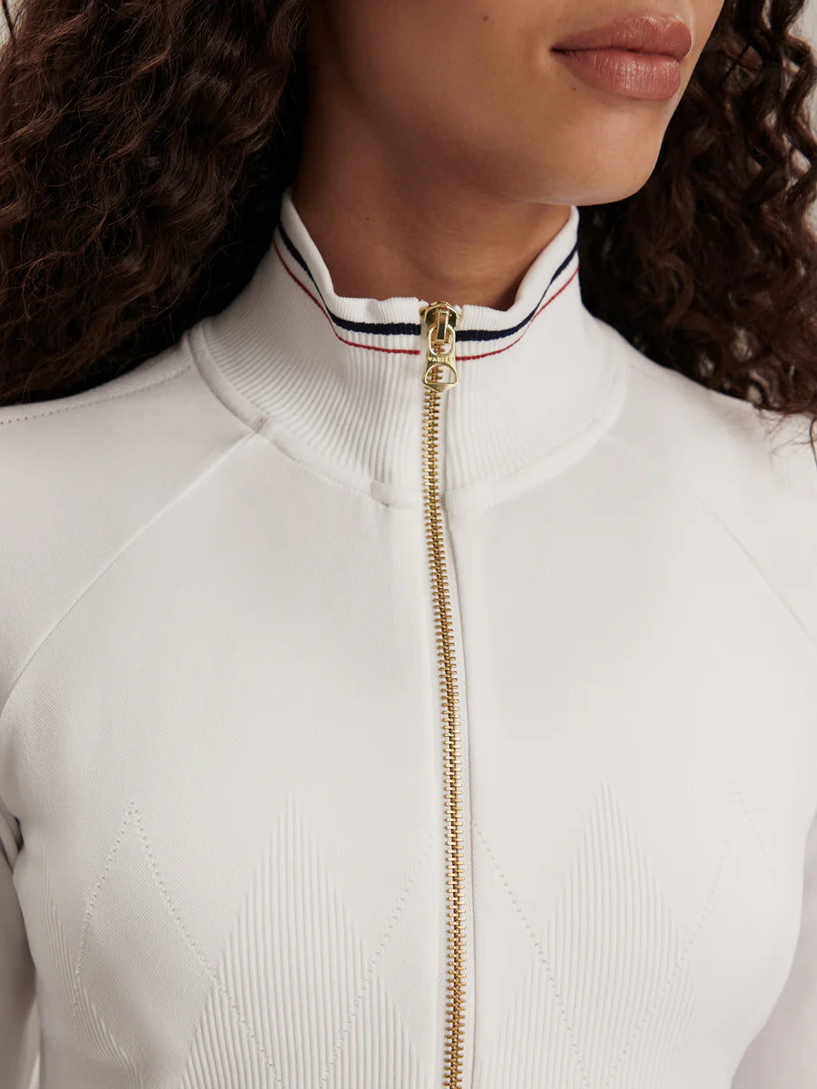 Varley Len Seamless Zip-Through Sweater in White at Baseline Social