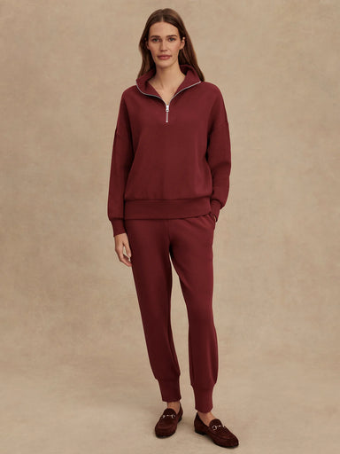 Varley Hawley Half Zip Sweat in New Maroon at Baseline Social