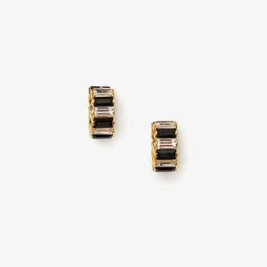 Clare V. Baguette Checker Huggie Earrings in Clear and Jet Checker Gold