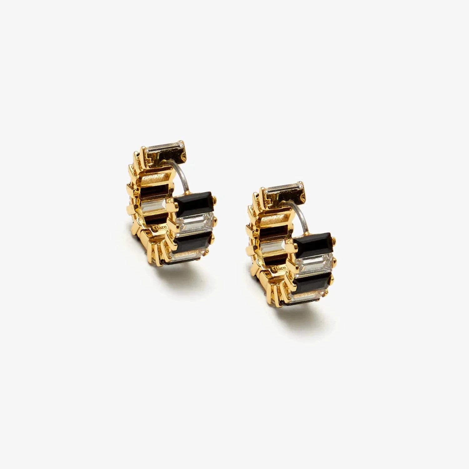 Clare V. Baguette Checker Huggie Earrings in Clear and Jet Checker Gold