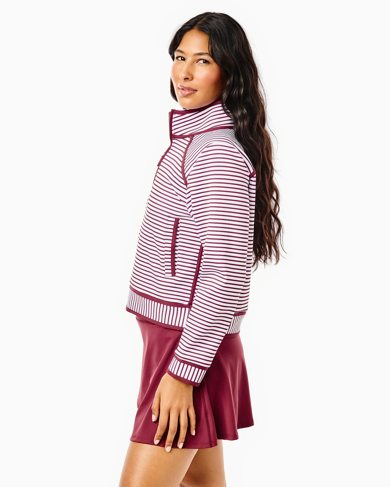 Addison Bay Bainbridge Quarter Zip in White/Lacquer Stripe at Baseline Social 