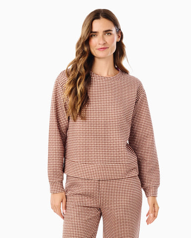 Quilted Bedford Sweatshirt in Milk Chocolate Gingham - Baseline Social