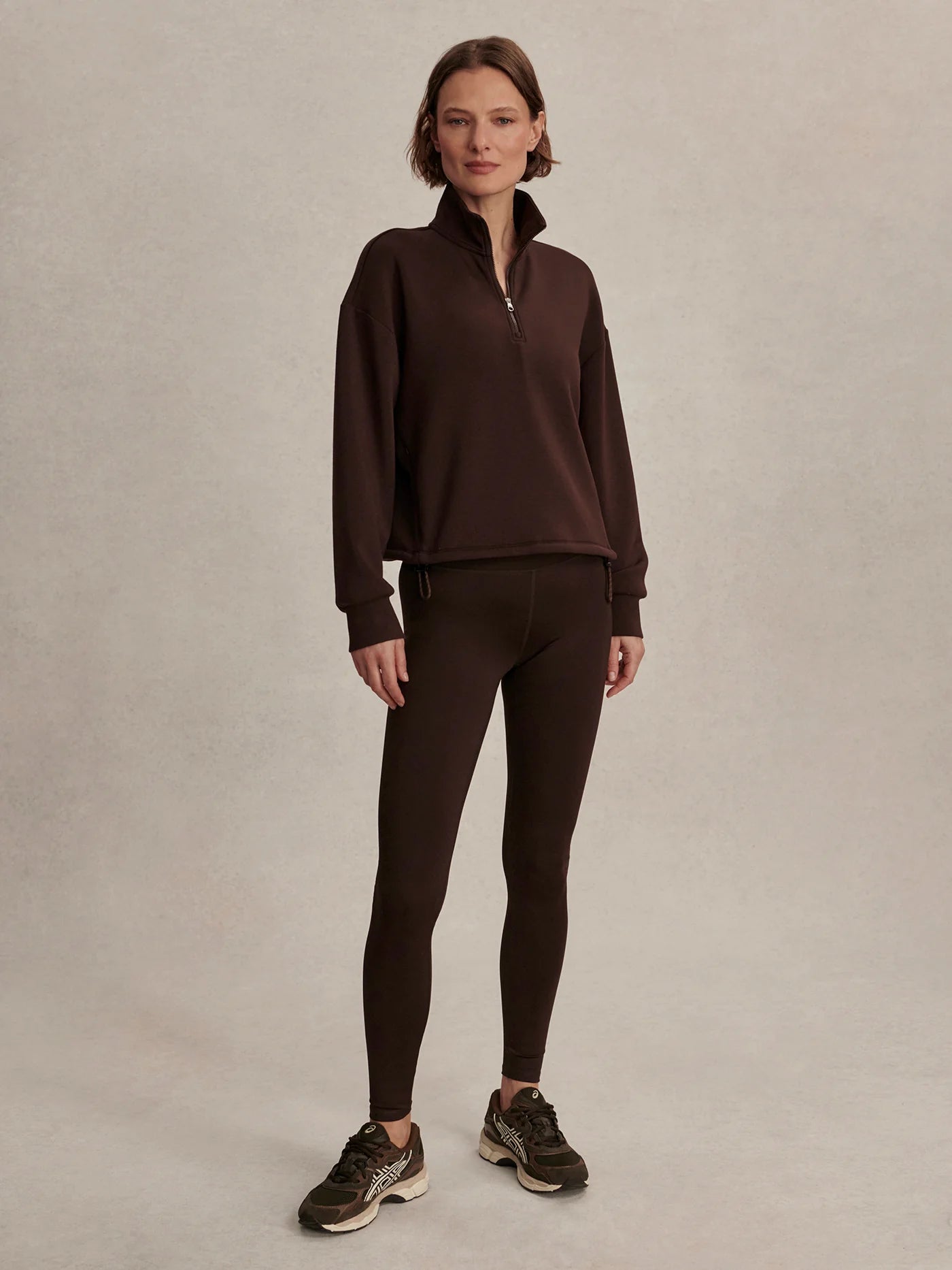 Varley Sian Cropped Half Zip Sweat in Coffee Bean at Baseline Social