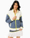 Addison Bay Billie Full Zip Sweatshirt in Super White/Navy Gingham/Chartreuse at Baseline Social