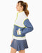 Addison Bay Billie Full Zip Sweatshirt in Super White/Navy Gingham/Chartreuse at Baseline Social