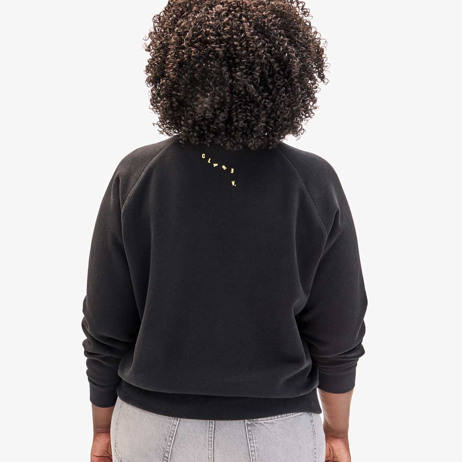 Clare V. Sweatshirt in Black with Marigold Embroidered Le Weekend