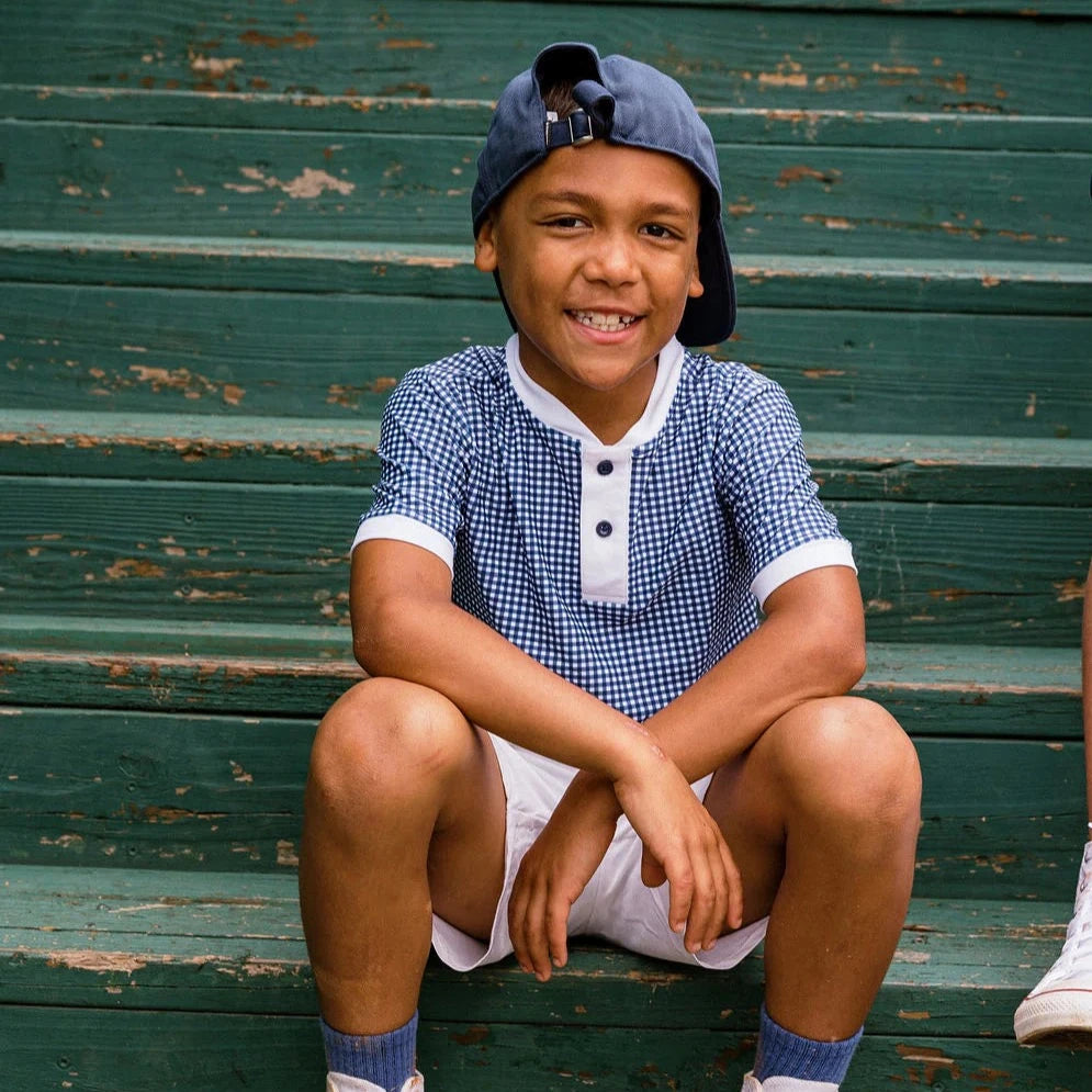 Courtside Kids Blade Shirt in Navy Gingham