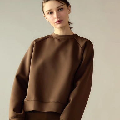 Cynthia Rowley Bonded Pullover Sweatshirt in Chocolate Brown