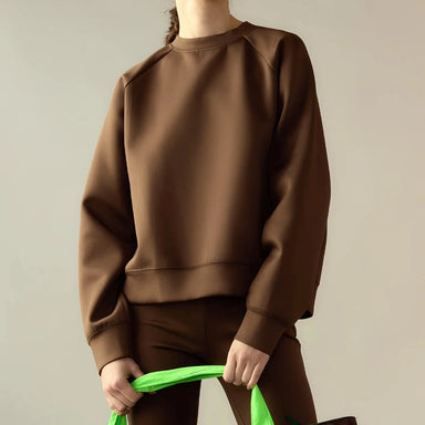 Cynthia Rowley Bonded Pullover Sweatshirt in Chocolate Brown