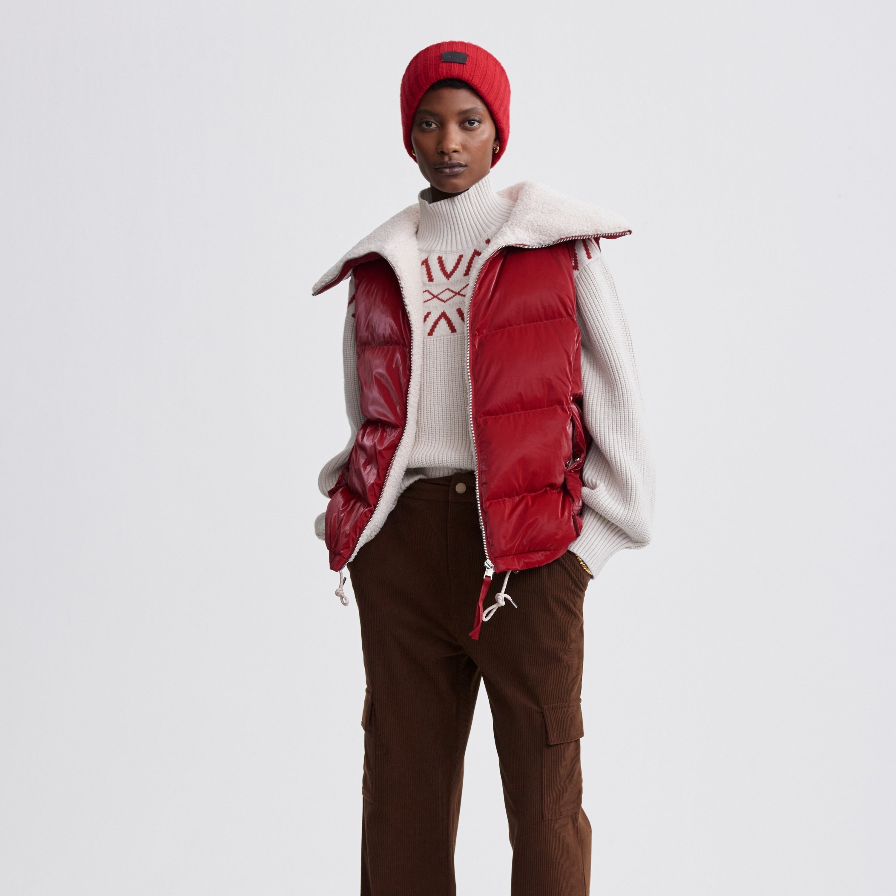 Varley Brock Puffer Gilet Vest in Red Dahlia