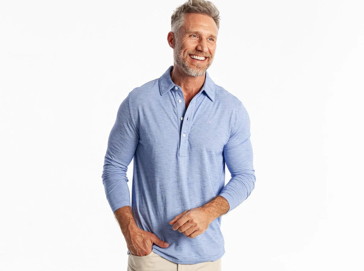 Criquet brrr° Long Sleeve Range Polo in Lapis Blue at Baseline Social