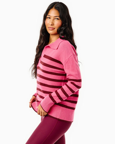 Addison Bay Carlyle Rugby Sweater in Lacquer/Rose Stripe at Baseline Social