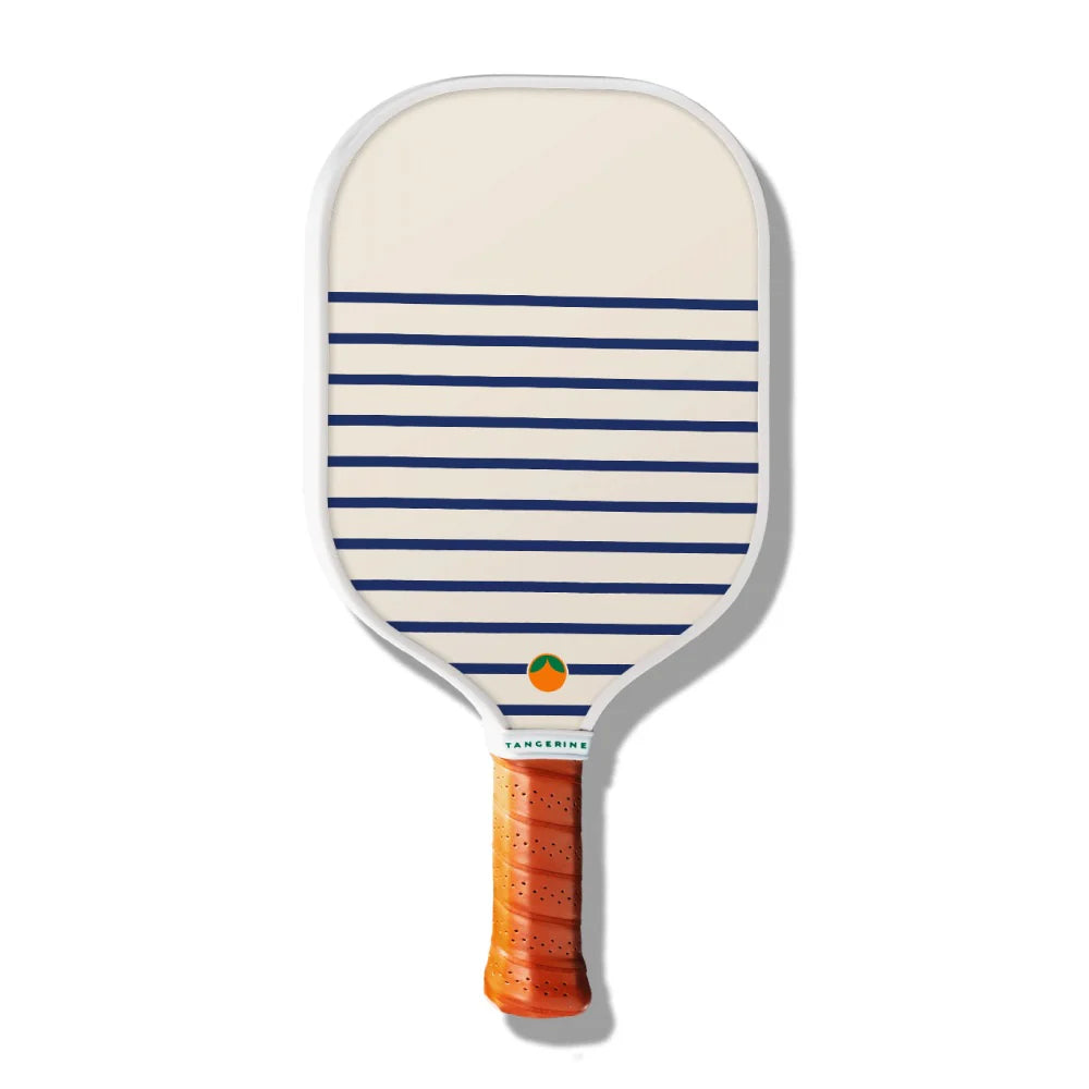 Tangerine Castine Pickleball Paddle in White and Navy stripe