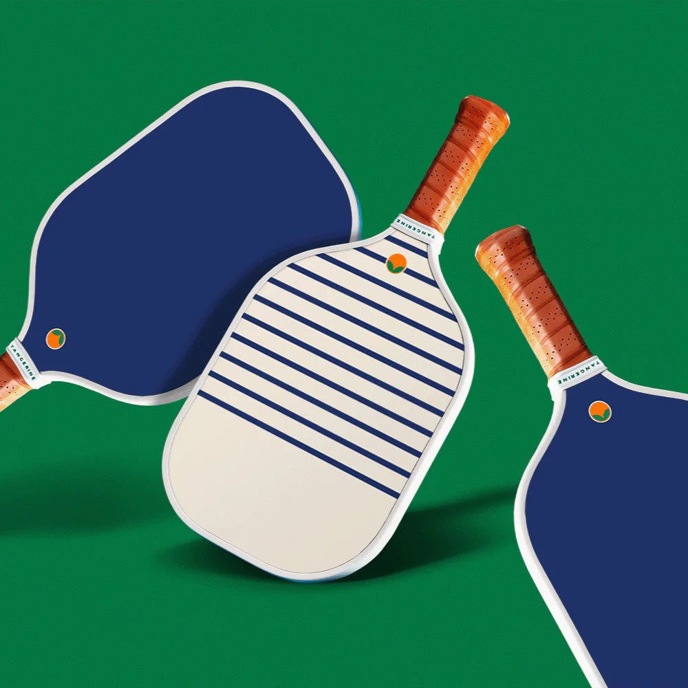 Tangerine Castine Pickleball Paddle in White and Navy stripe