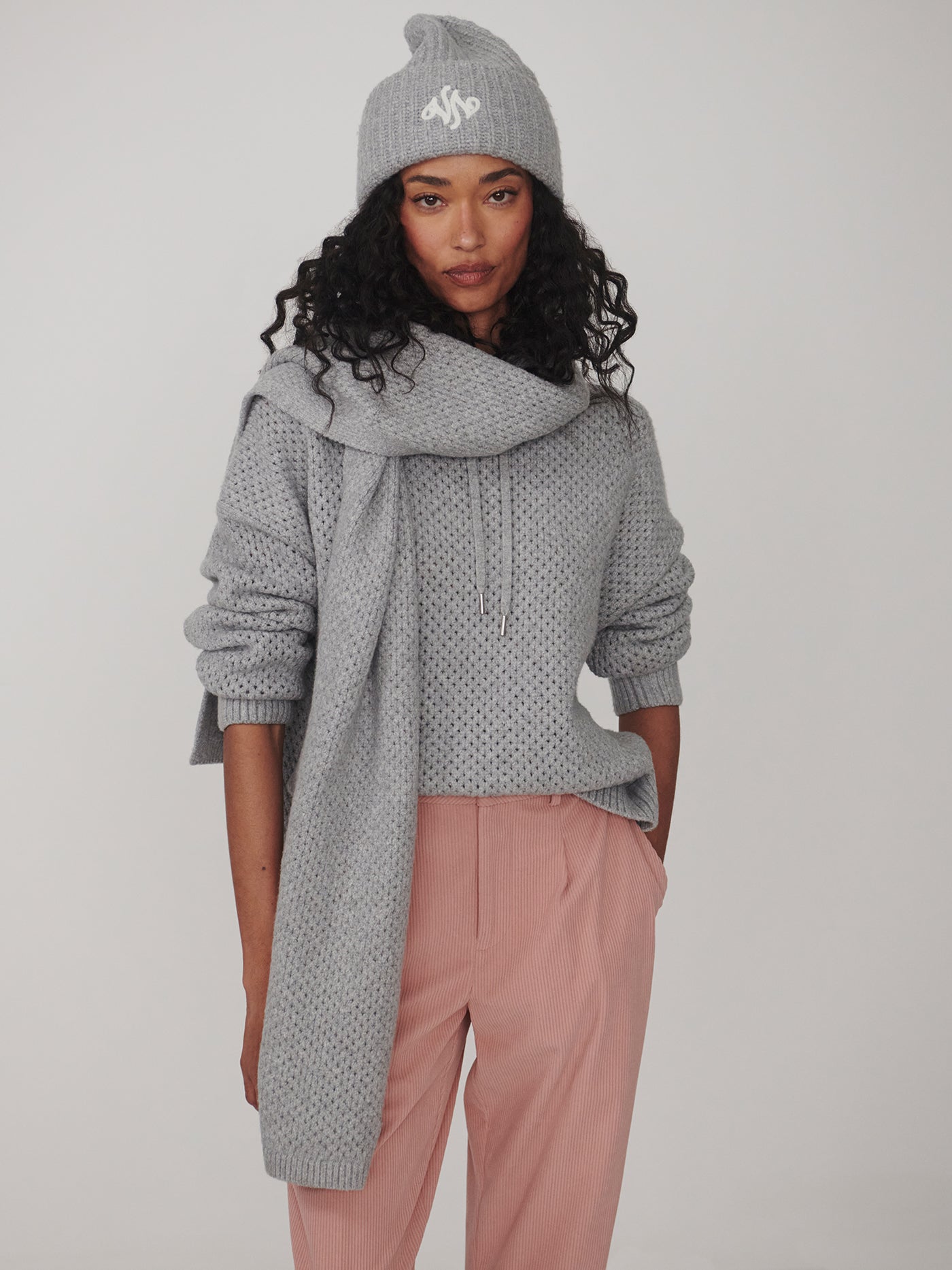 Varley Melchie Relaxed Knit Hoodie in Grey Marl