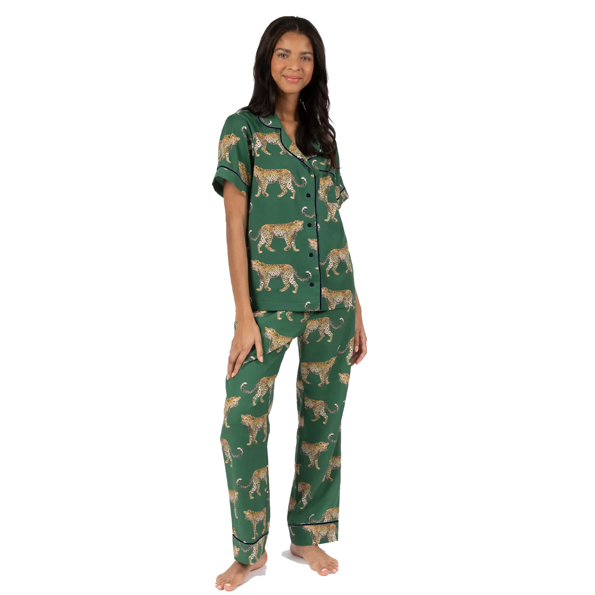 Katie Kime Cheetah Pajama Pants Set in Green