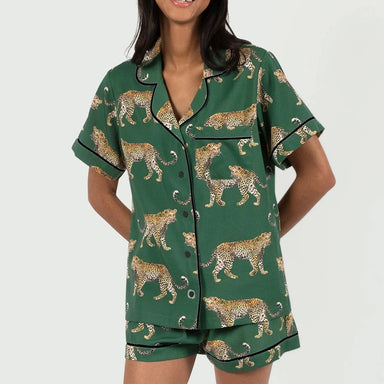 Katie Kime Cheetah Pajama Shorts Set in Green