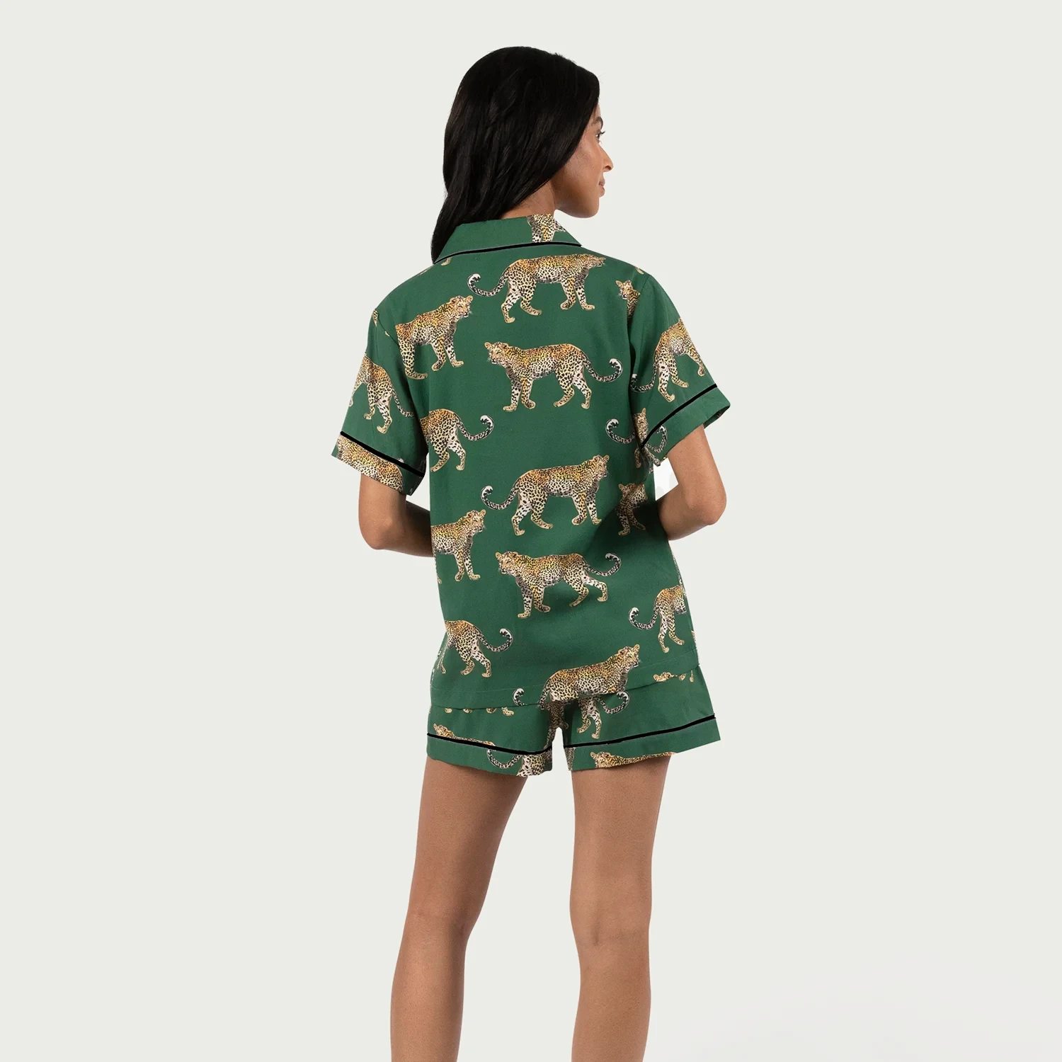 Katie Kime Cheetah Pajama Shorts Set in Green