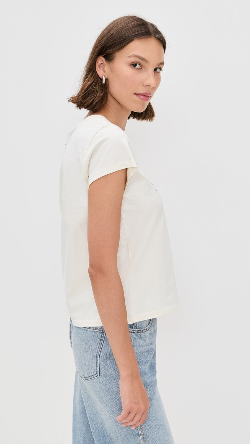 Clare V. Classic Tee in Cream Block Ciao w/ Studs at Baseline Social