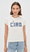 Clare V. Classic Tee in Cream Block Ciao w/ Studs at Baseline Social