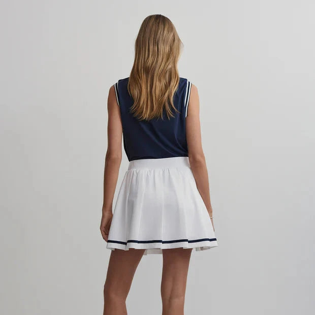 Varley Clarendon High Rise Skort in White with Navy Trim