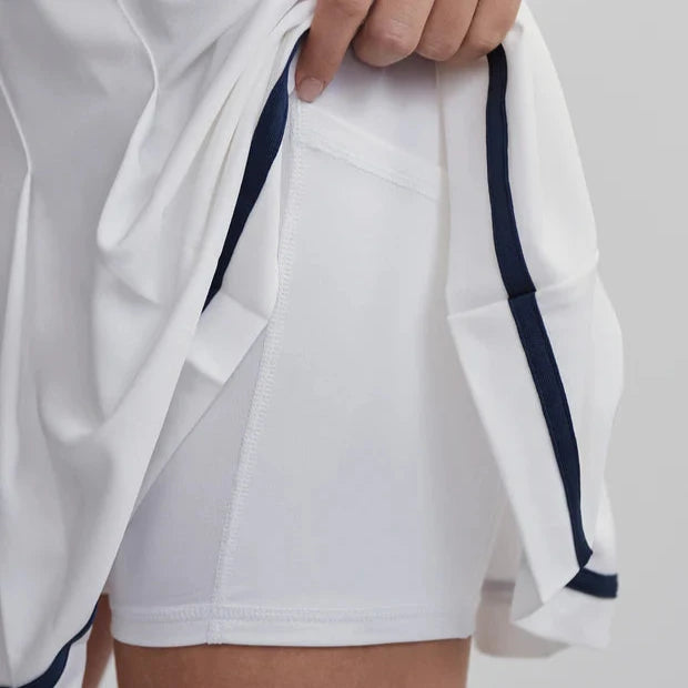 Varley Clarendon High Rise Skort in White with Navy Trim