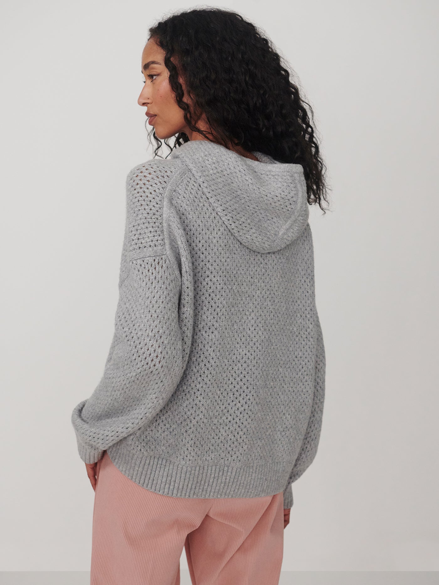 Varley Melchie Relaxed Knit Hoodie in Grey Marl