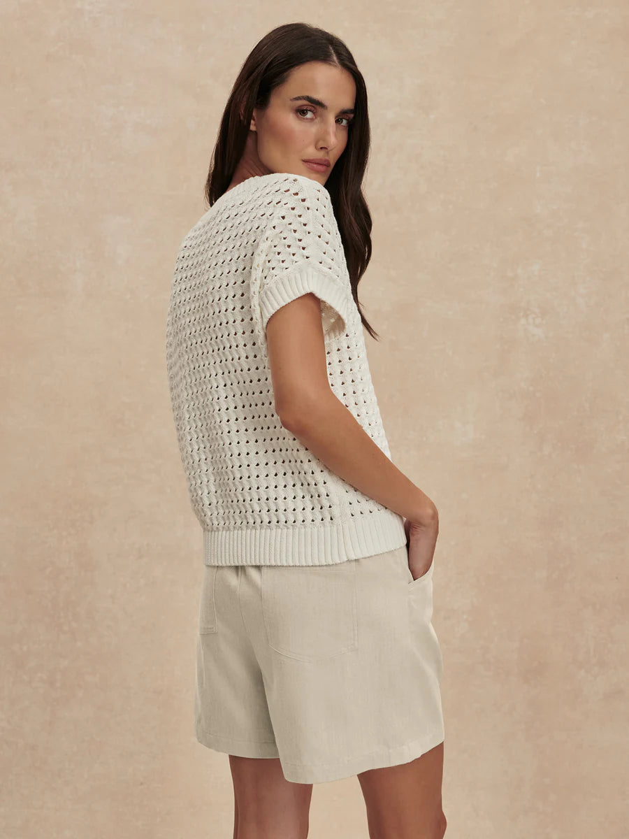 Varley Denny Knit Top in Snow White at Baseline Social