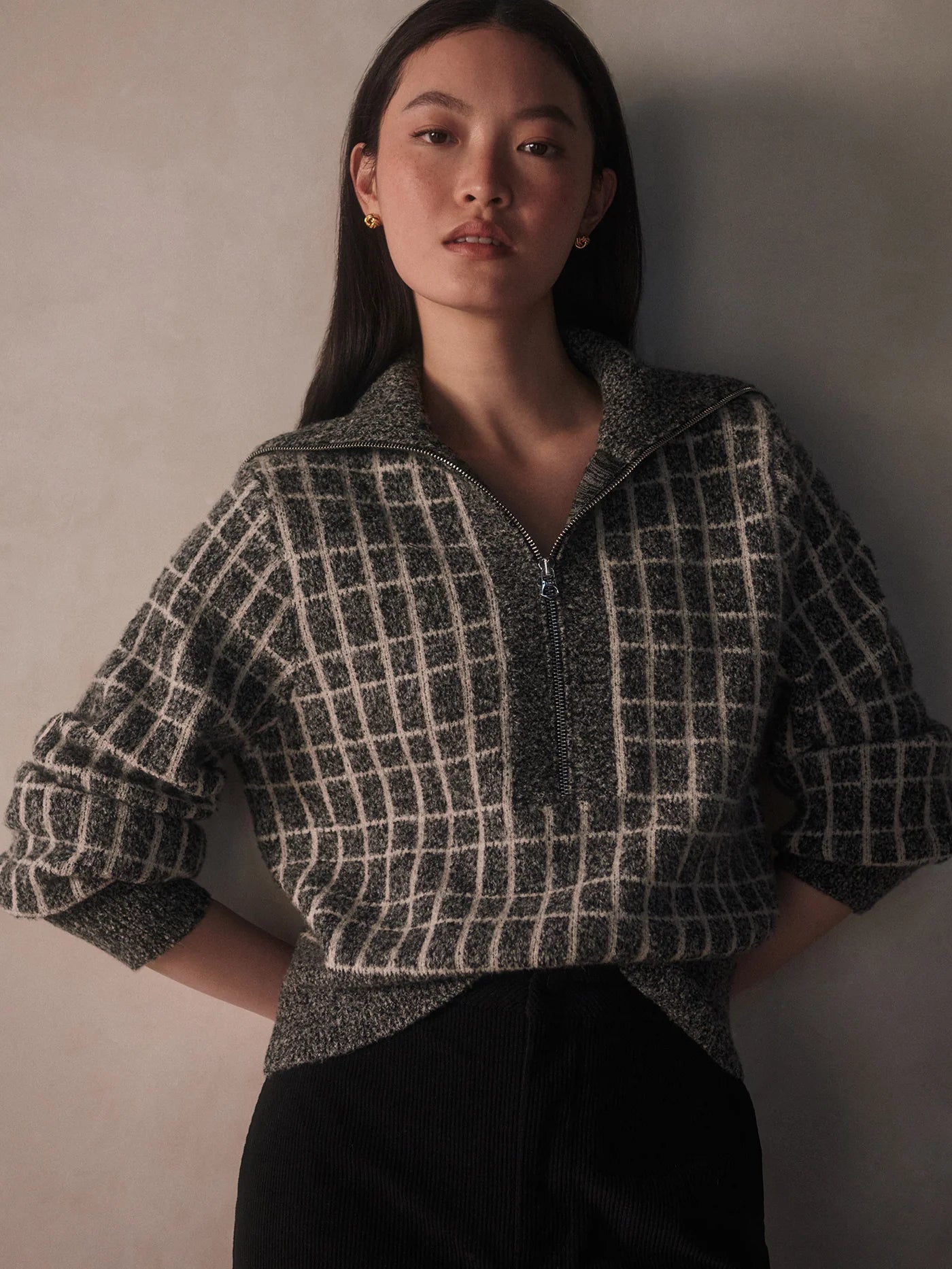 Furley Half Zip Knit in Charcoal Marl - Baseline Social