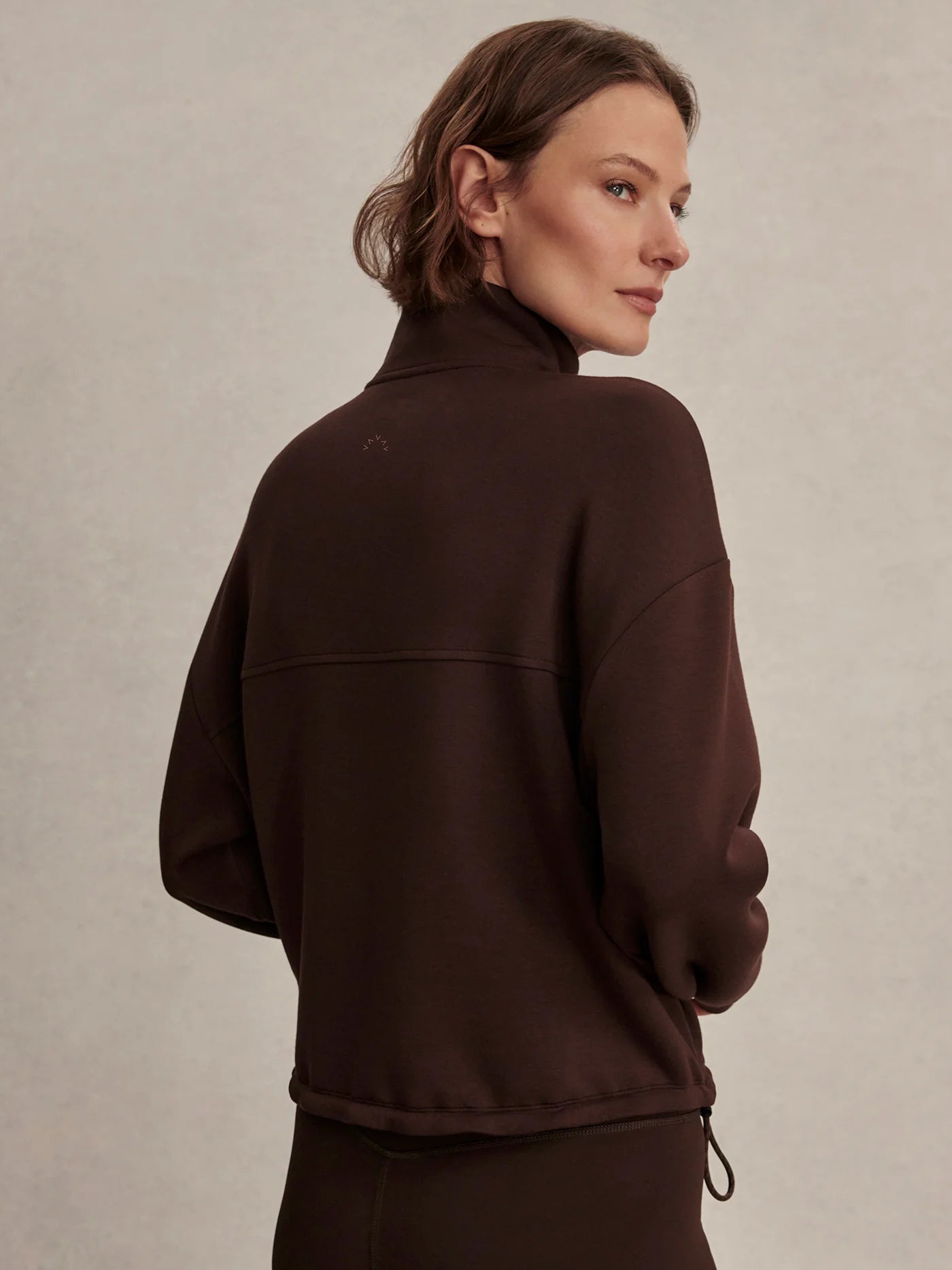 Varley Sian Cropped Half Zip Sweat in Coffee Bean at Baseline Social