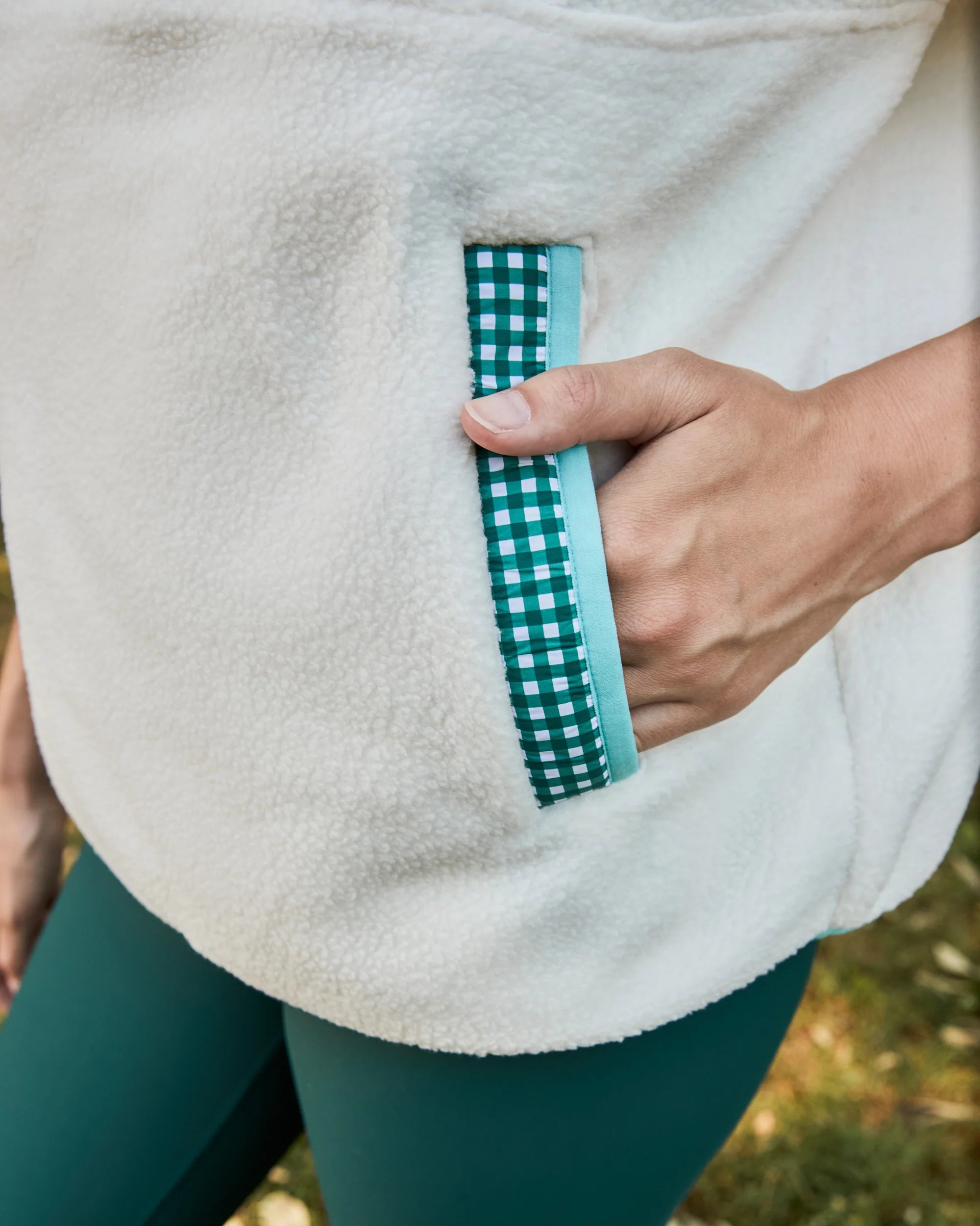 Addison Bay Everyday Sherpa in Cream/Ivy Gingham at Baseline Social