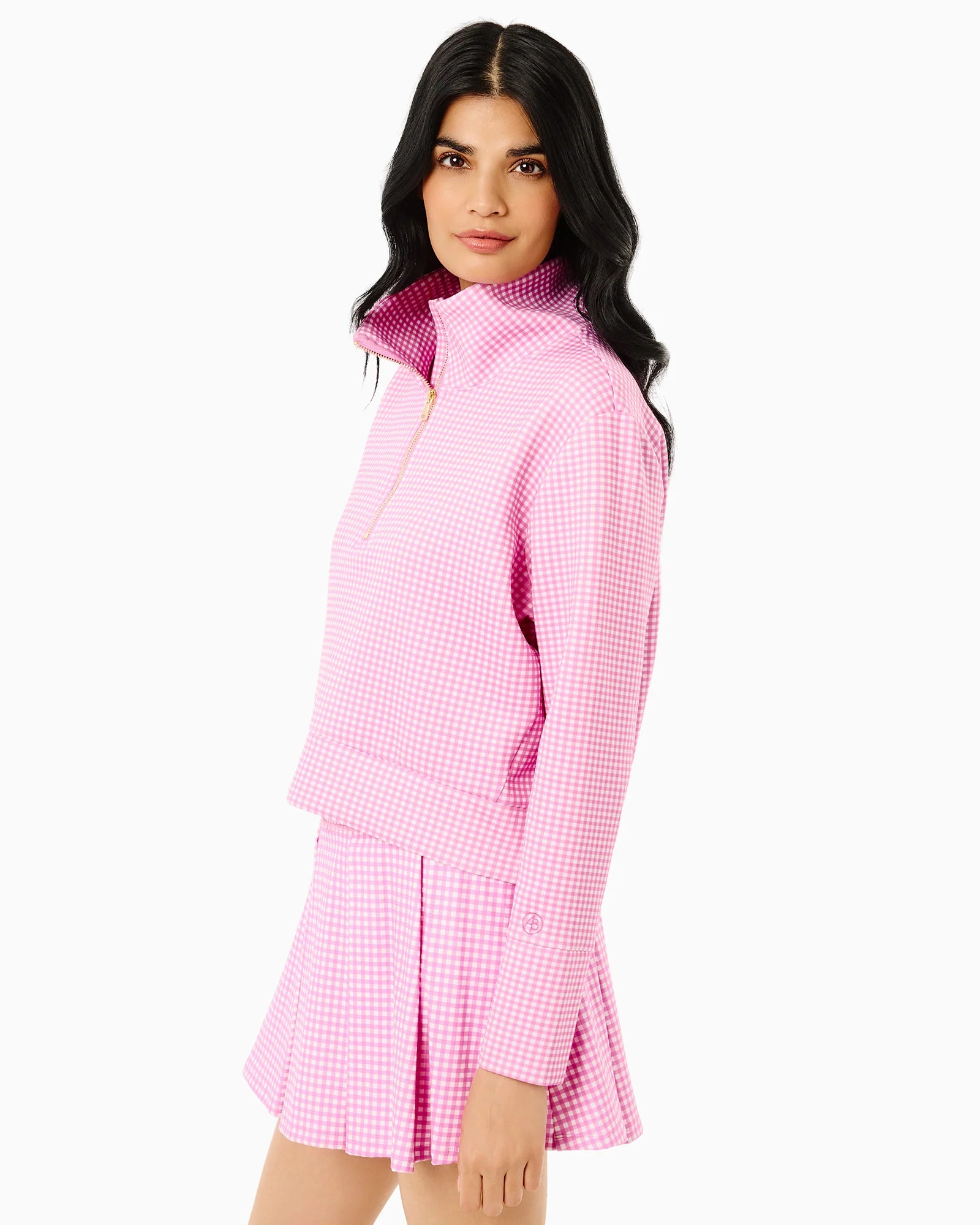 Addison Bay Everyother Day Quarter Zip in Orchid Gingham at Baseline Social
